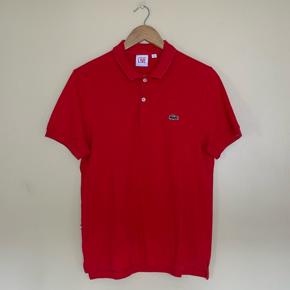 Lacoste Live Mens Red Cotton Crocodile Preppy Casual Tennis Golf Polo Shirt